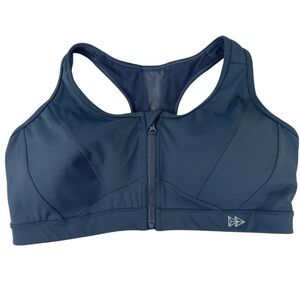 Yvette Zip Front Sports Bra High Impact For Women Fitness Running Small+ Blue